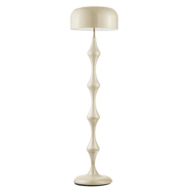 Lampadaire pied ondul&eacute; m&eacute;tal et plastique beige &Oslash;45xH156cm