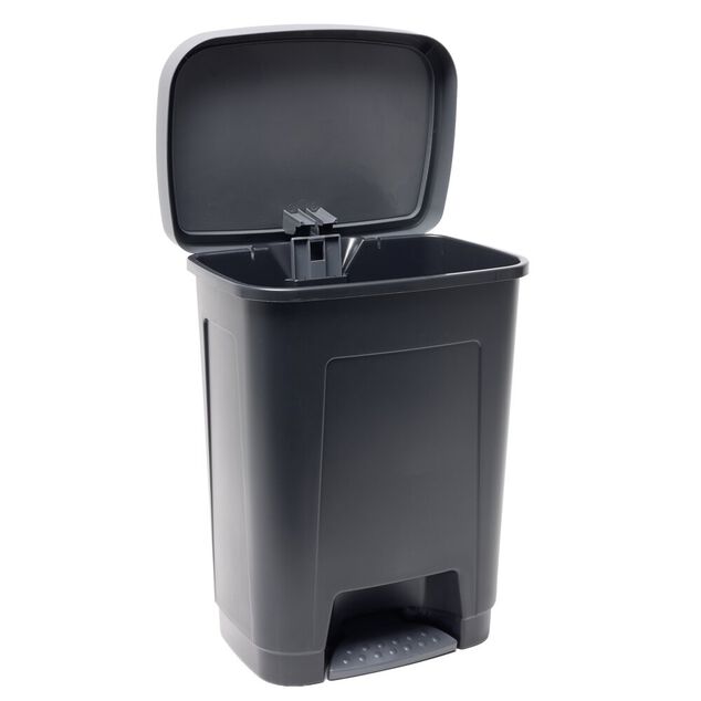 Poubelle &agrave; p&eacute;dale 25L plastique noir et gris 36x26,5xH45,5cm