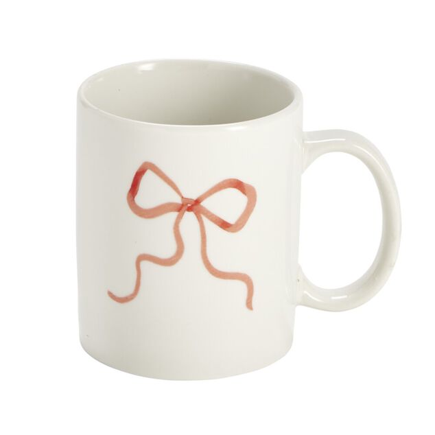 Mug porcelaine 33cl blanc motif noeud rouge &Oslash;8xH9,5cm