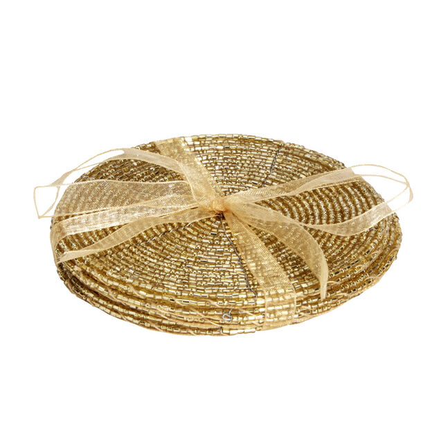 Dessous de verre x4 perle dor&eacute; &Oslash;10cm