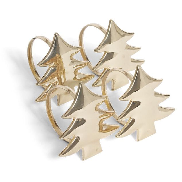 Rond serviette sapin m&eacute;tal rose x4