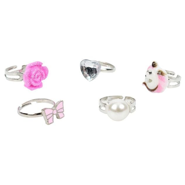 Bo&icirc;te avec 5 bagues r&eacute;glables enfant - 3 mod&egrave;les