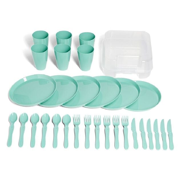 Service de pique-nique pour 6 personnes plastique bleu