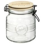 Bocal herm&eacute;tique rond transparent avec couvercle en bambou H14,5 cm