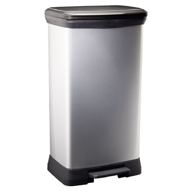 Poubelle &agrave; p&eacute;dale plastique noir gris argent&eacute; 50L