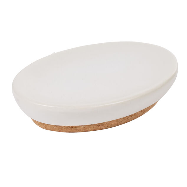 Porte savon c&eacute;ramique blanc avec fond li&egrave;ge
