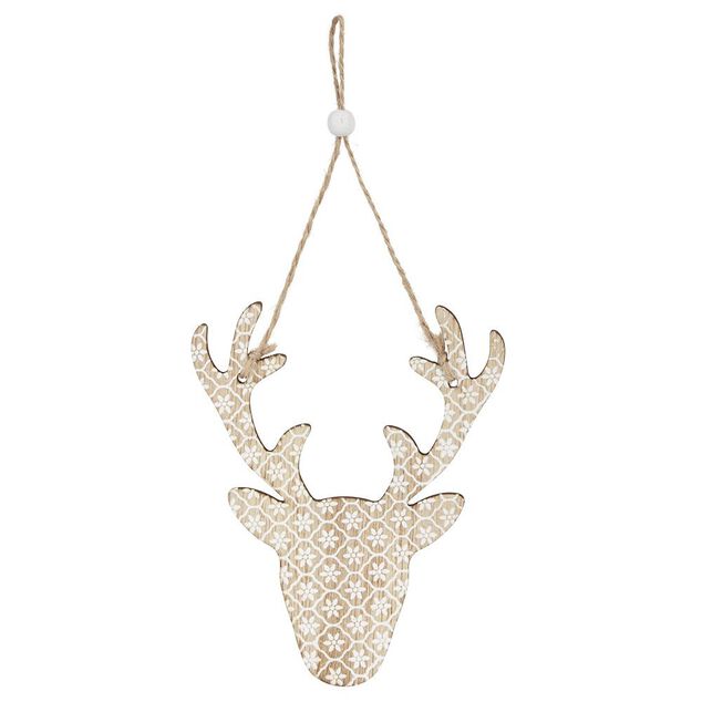 D&eacute;coration de No&euml;l t&ecirc;te de renne en bois &agrave; suspendre