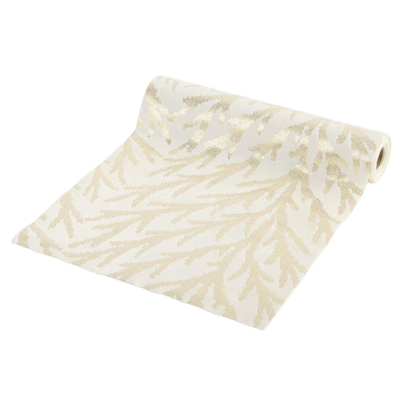 Chemin de table imitation velours imprimé branche L300X28 cm blanc et ...