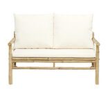 Canap&eacute; de jardin bambou 2 places Laos avec coussins beige 115x75xH74cm