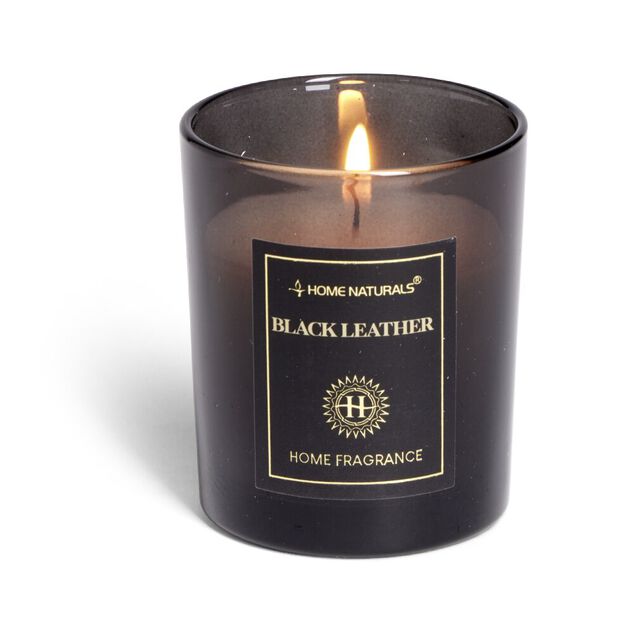 Bougie senteur cuir dans pot en verre &Oslash;6,4xH7,9cm noir