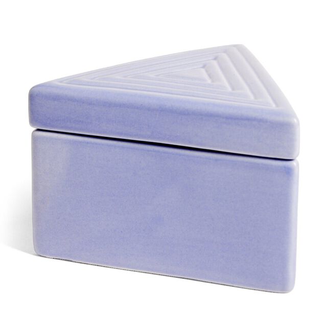 Bo&icirc;te triangle c&eacute;ramique bleu 12x10,5xH8cm