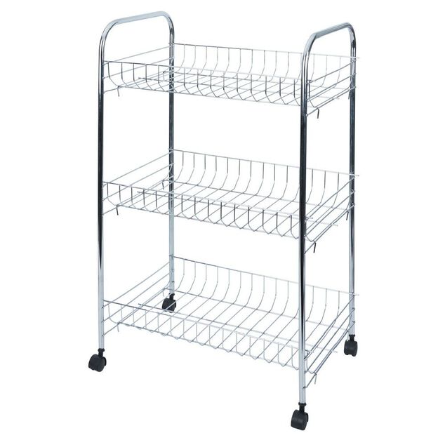 Desserte à roulettes 3 niveaux métal gris 41x26,5xH61,5cm