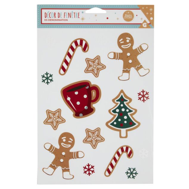 D&eacute;coration fen&ecirc;tre No&euml;l &eacute;lectrostatique bonhomme de neige ou pain d'&eacute;pices