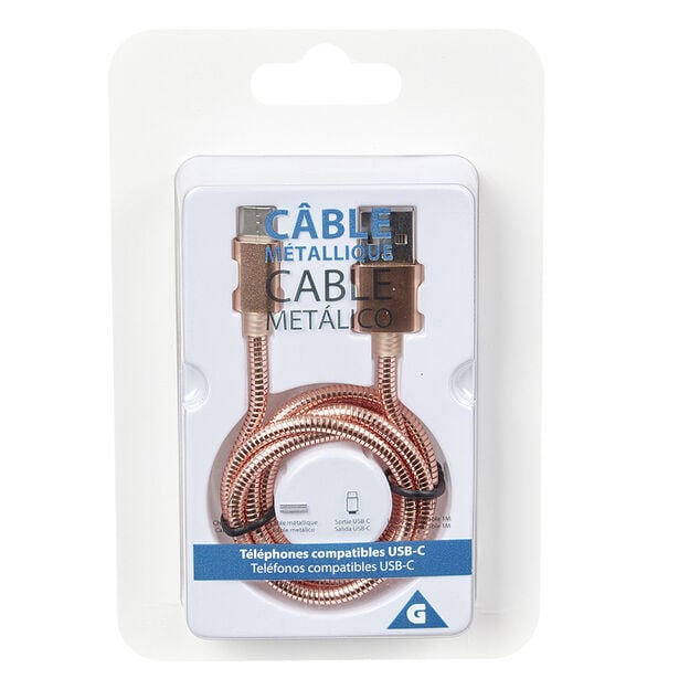 C&acirc;ble USB vers USB C m&eacute;tal Rose charge rapide