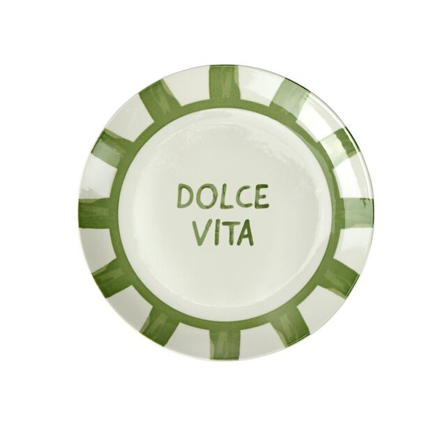Assiette &agrave; dessert porcelaine "Dolce Vita" blanc vert &Oslash;20cm