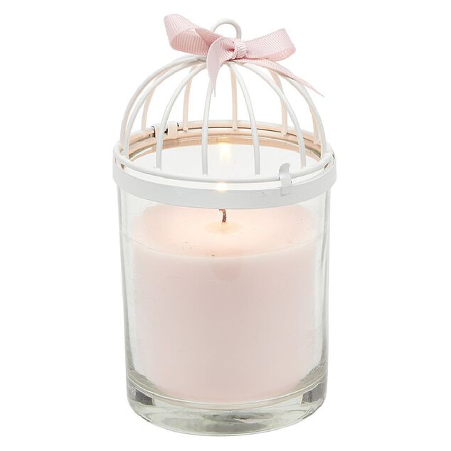 Bougie cage &agrave; oiseau rose