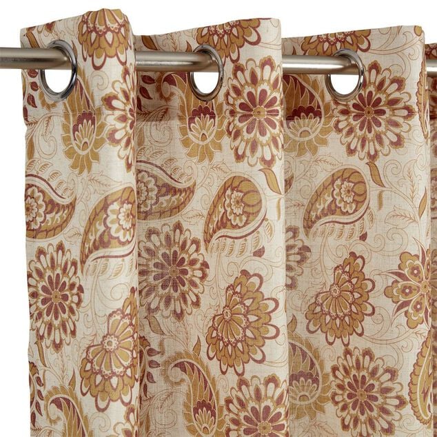 Rideau orange imprim&eacute; fleurs lin et polyester 140x240cm