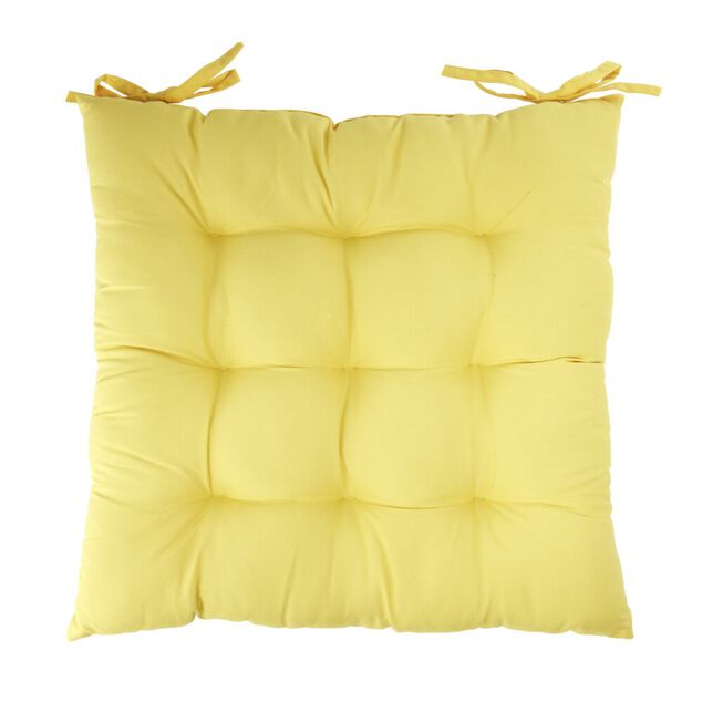 Galette de chaise carr&eacute;e unie jaune 38x38cm