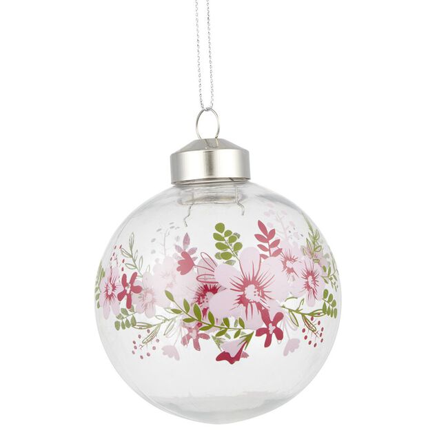 Boule de No&euml;l transparente d&eacute;co fleur &Oslash;8 cm