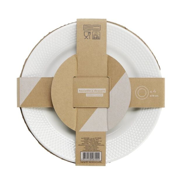 Assiette &agrave; dessert x4 porcelaine blanche &Oslash;20cm