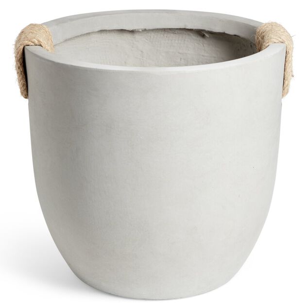Pot fibre d'argile rond gris poign&eacute;e en corde &Oslash;38xH32cm