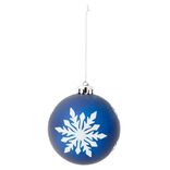 Boule de Noël imprimé flocon pailleté bleu et blanc Ø8cm