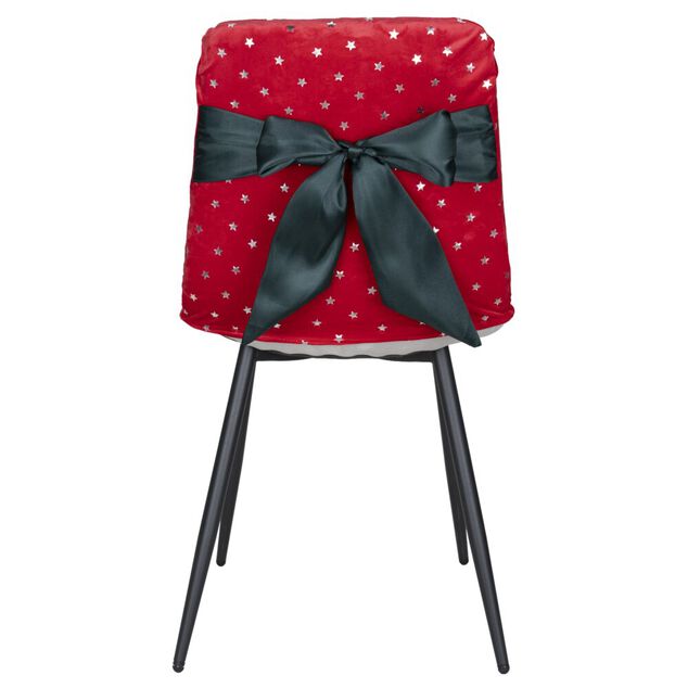 Housse de chaise carr&eacute;e No&euml;l &agrave; pois avec noeud amovible L45X45XH50 cm polyester (2 mod&egrave;les rouge ou vert)