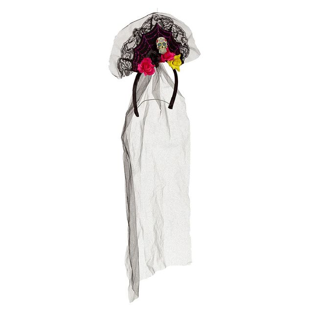 Serre-t&ecirc;te squelette avec voile enfant
