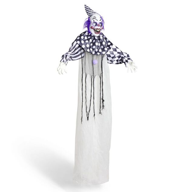 D&eacute;coration Halloween clown suspendu sonore et anim&eacute; H180cm