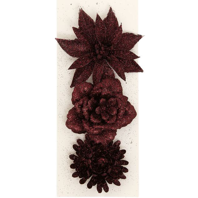 Fleur rouge &agrave; paillettes &agrave; suspendre No&euml;l x3