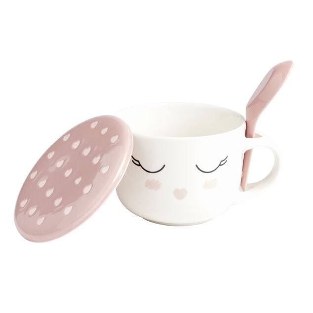 Bol jumbo 62cl avec cuill&egrave;re et couvercle blush girly