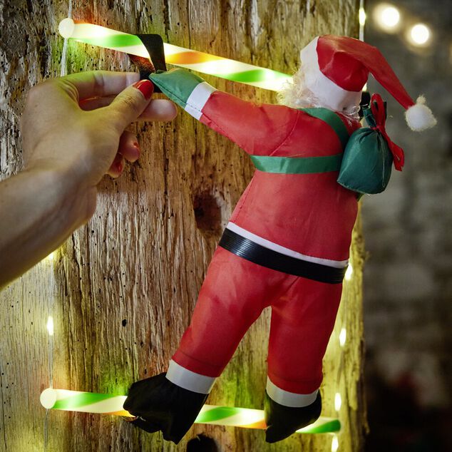 Père Noël grimpeur sur échelle lumineuse 124LED blanc chaud H3m