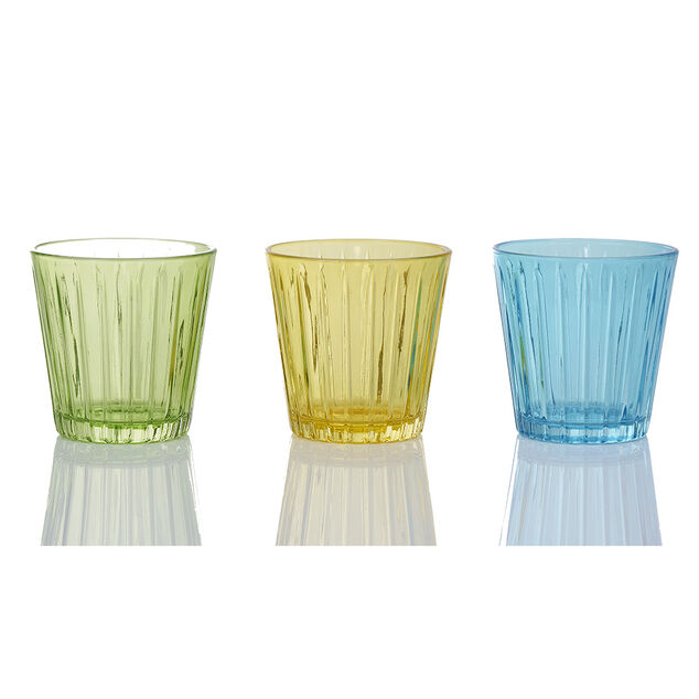 Photophore en verre uni vert jaune bleu x3