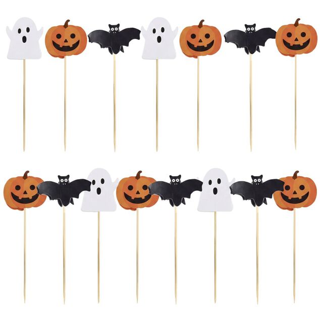 Pique apéritif Halloween x20 bambou papier designs assortis