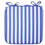 Galette de chaise carr&eacute;e rayures bayad&egrave;res blanches et bleues 40x40cm