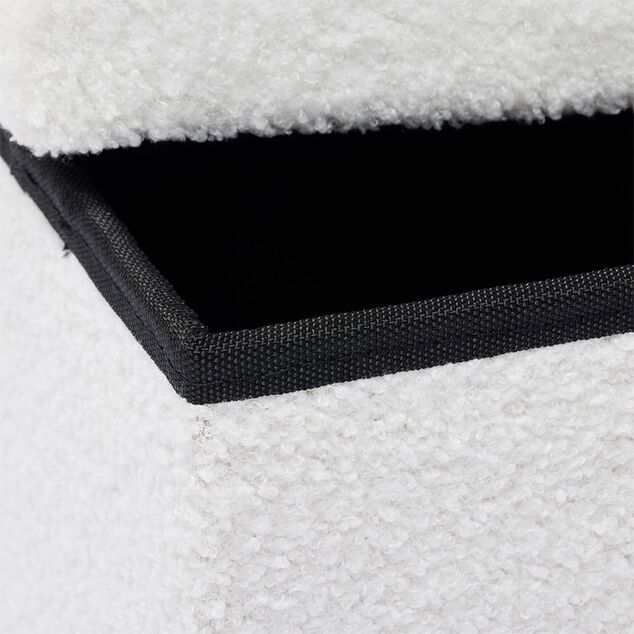 Pouf coffre Clara d&eacute;cor laine boucl&eacute;e Blanc  - L38xP38xH38 cm