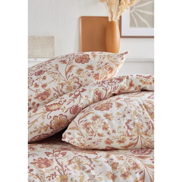 Parure de lit 2 personnes 220x240cm motif floral blanc et rose