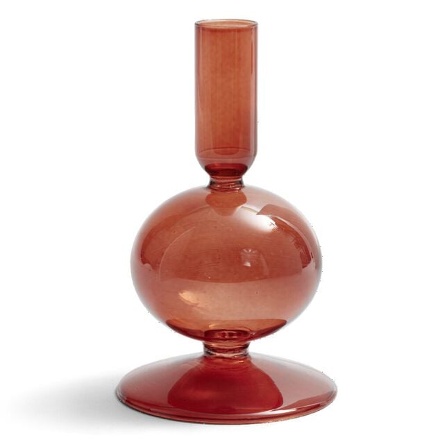 Bougeoir boule chandelier verre ambre Ø8,7xH15cm