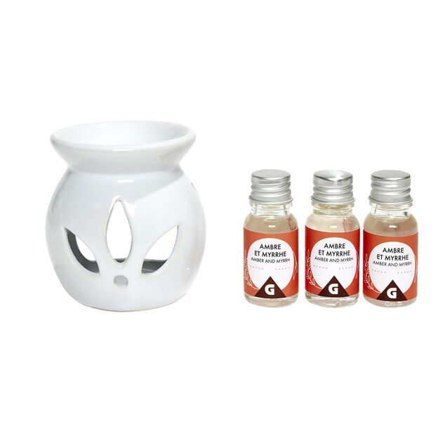 Set de br&ucirc;leur et 3 huiles essentielles - 4 parfums