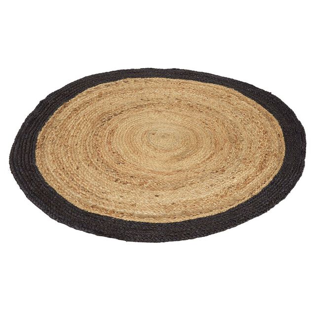 Tapis rond jute naturel contour noir