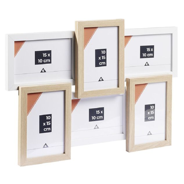 P&ecirc;le-m&ecirc;le cadre bois beige et blanc 30.5x44.5cm 6 vues 10x15cm