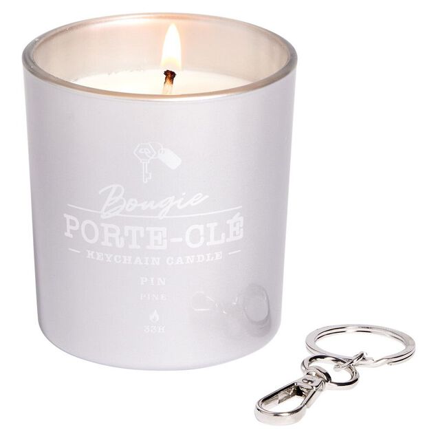 Bougie porte-cl&eacute; argent&eacute; senteur pin 33H