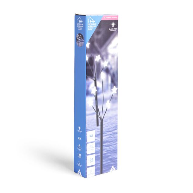 Lot de 2 piques lumineux &agrave; planter 5 tiges &eacute;toile LED blanc froid H38cm