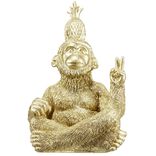 Singe assis d&eacute;coratif geste peace and love dor&eacute; H.20 cm