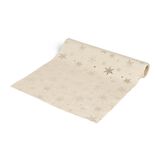 Chemin de table blanc motifs étoiles et flocons dorés 3m