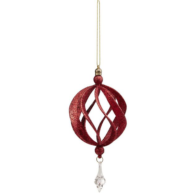 Décoration boule de Noël ajourée rouge pailleté Ø8 cm