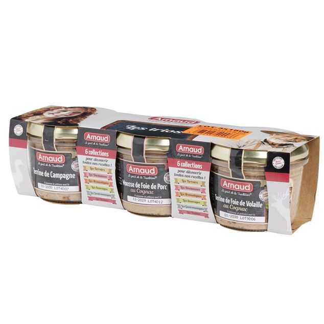 Terrine 3x180gr campagne + volaille + porc origine France