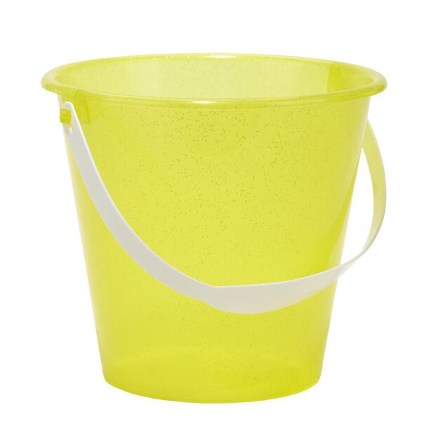 Seau de plage enfant plastique paillette 18x14xH15,5cm (4 mod&egrave;les)