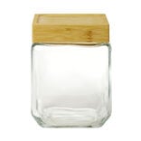 Pot de conservation herm&eacute;tique carr&eacute; en verre avec couvercle bambou 12cl