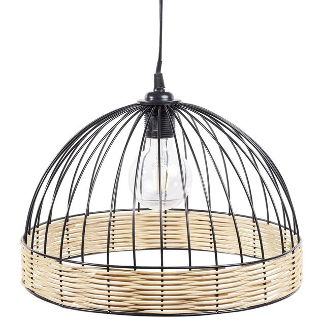 Suspension ronde m&eacute;tal osier noir et marron &Oslash;35xH22cm